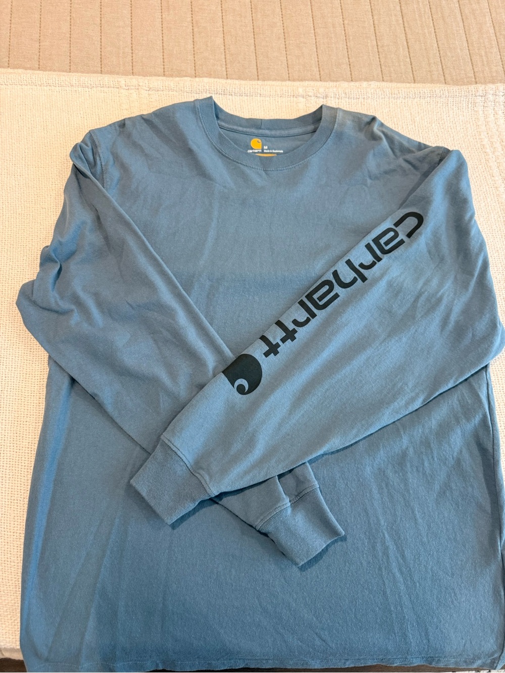 Carhartt Men's Long-Sleeve Logo Tee in Dusty Blue